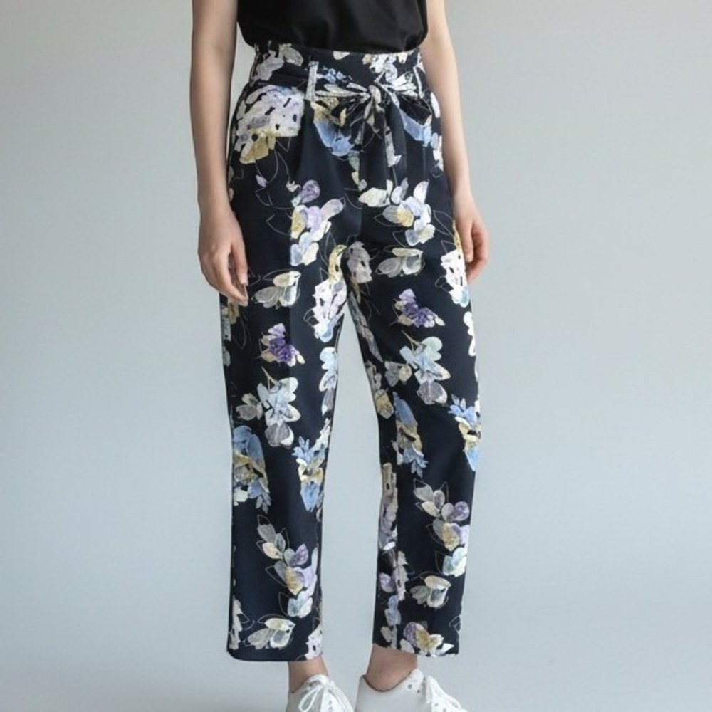 NWT Jules & Leopold Ankle Pants 1X Navy Floral Pull On Peg Leg Spring Office
